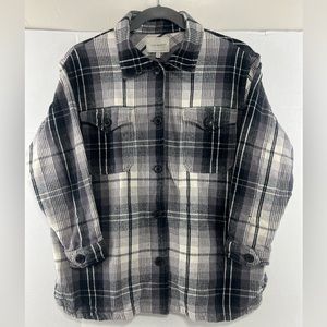 Lucky Brand Women's Flannel Oversized Shirt Jacket Size Large Tartan Plaid Black